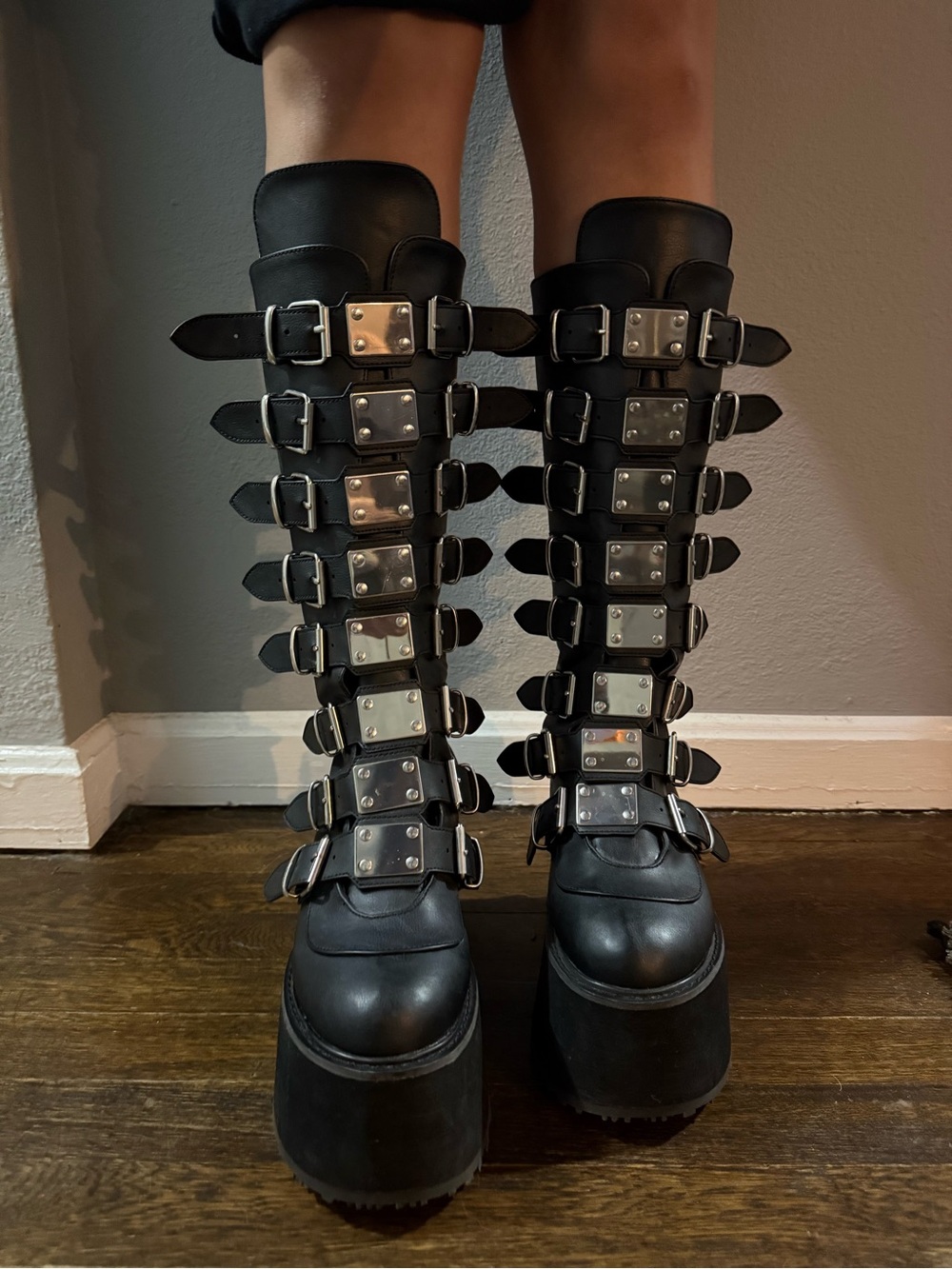 Demonia Damned Matte Black Knee High Boots